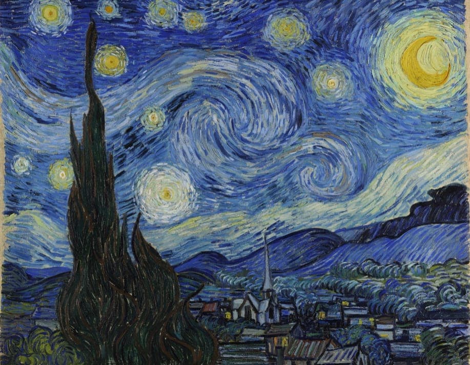 Although The Starry Night was painted during the day in Van Gogh's ground-floor studio, it would be inaccurate to state that the picture was painted from memory. The view has been identified as the one from his bedroom window, facing east, a view which Van Gogh painted variations of no fewer than twenty-one times, including The Starry Night. "Through the iron-barred window," he wrote to his brother, Theo, around 23 May 1889, "I can see an enclosed square of wheat ... above which, in the morning, I watch the sun rise in all its glory."