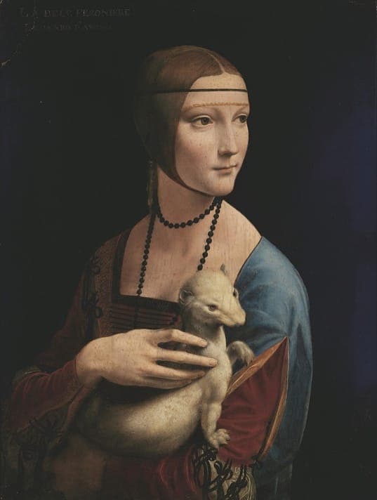 The Lady with an Ermine (Italian: Dama con l'ermellino [ˈdaːma kon lermelˈliːno]; Polish: Dama z gronostajem) is a portrait painting widely attributed to the Italian Renaissance artist Leonardo da Vinci. Dated to c. 1489–1491, the work is painted in oils on a panel of walnut wood. Its subject is Cecilia Gallerani, a mistress of Ludovico Sforza ("Il Moro"), Duke of Milan; Leonardo was painter to the Sforza court at the time of its execution. It is one of only four surviving portraits of women painted by Leonardo, the others being Ginevra de' Benci, La Belle Ferronnière and the Mona Lisa